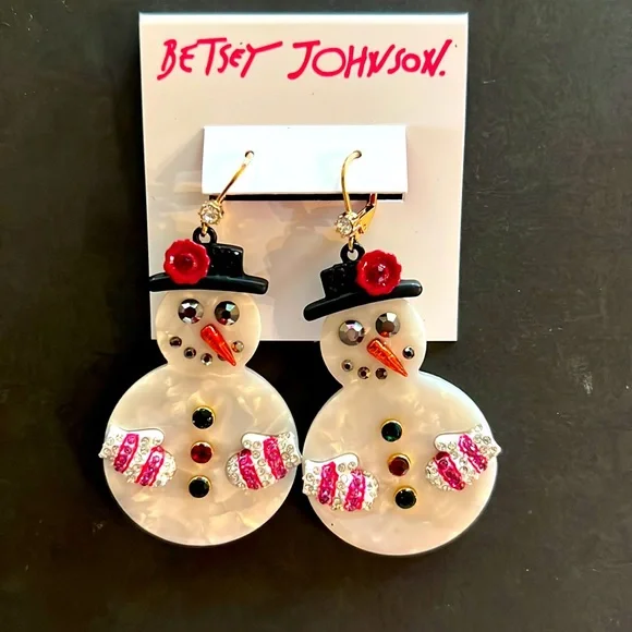 New BETSEY JOHNSON Snowman Drop Earrings - Picture 4 of 9